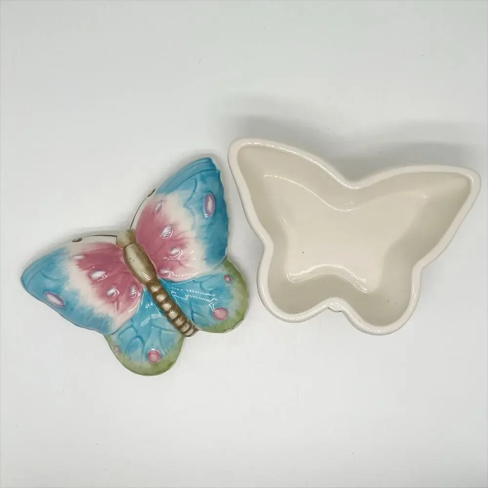 Primavera Franciscan Colorful Butterfly Trinket Box Jewelry Holder with Lid